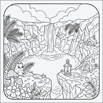 cascada del lago para colorear
