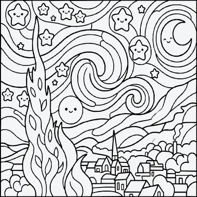 Noche estrellada para colorear