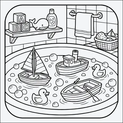 Barcos en la bañera para colorear