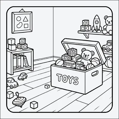 caja de juguetes para colorear