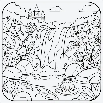 cascada en la jungla para colorear